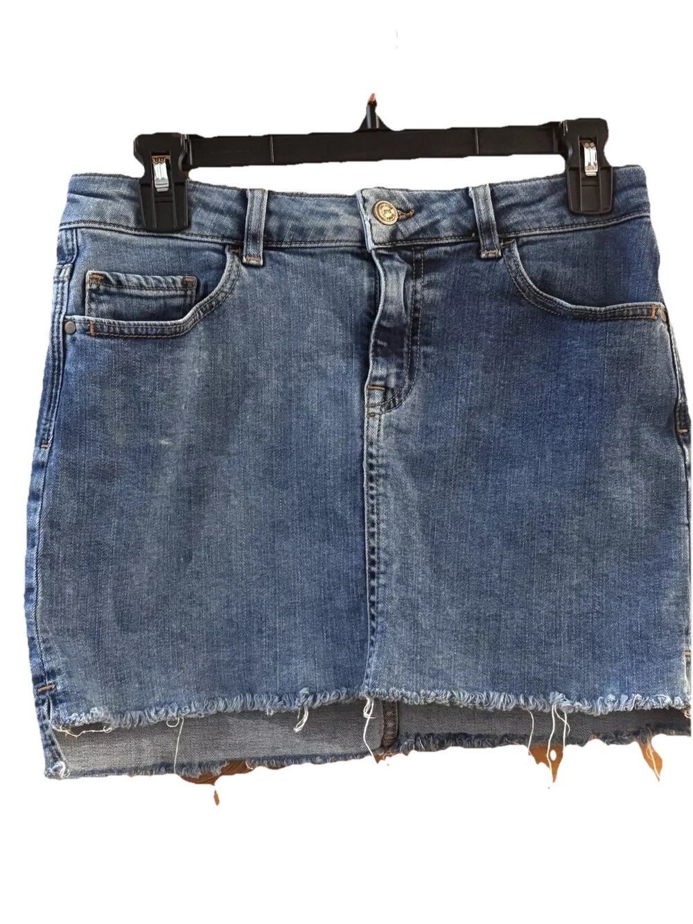 Zara Basics Denim Mini Skirt Size Medium Raw Hem Hippie 70’s Boho